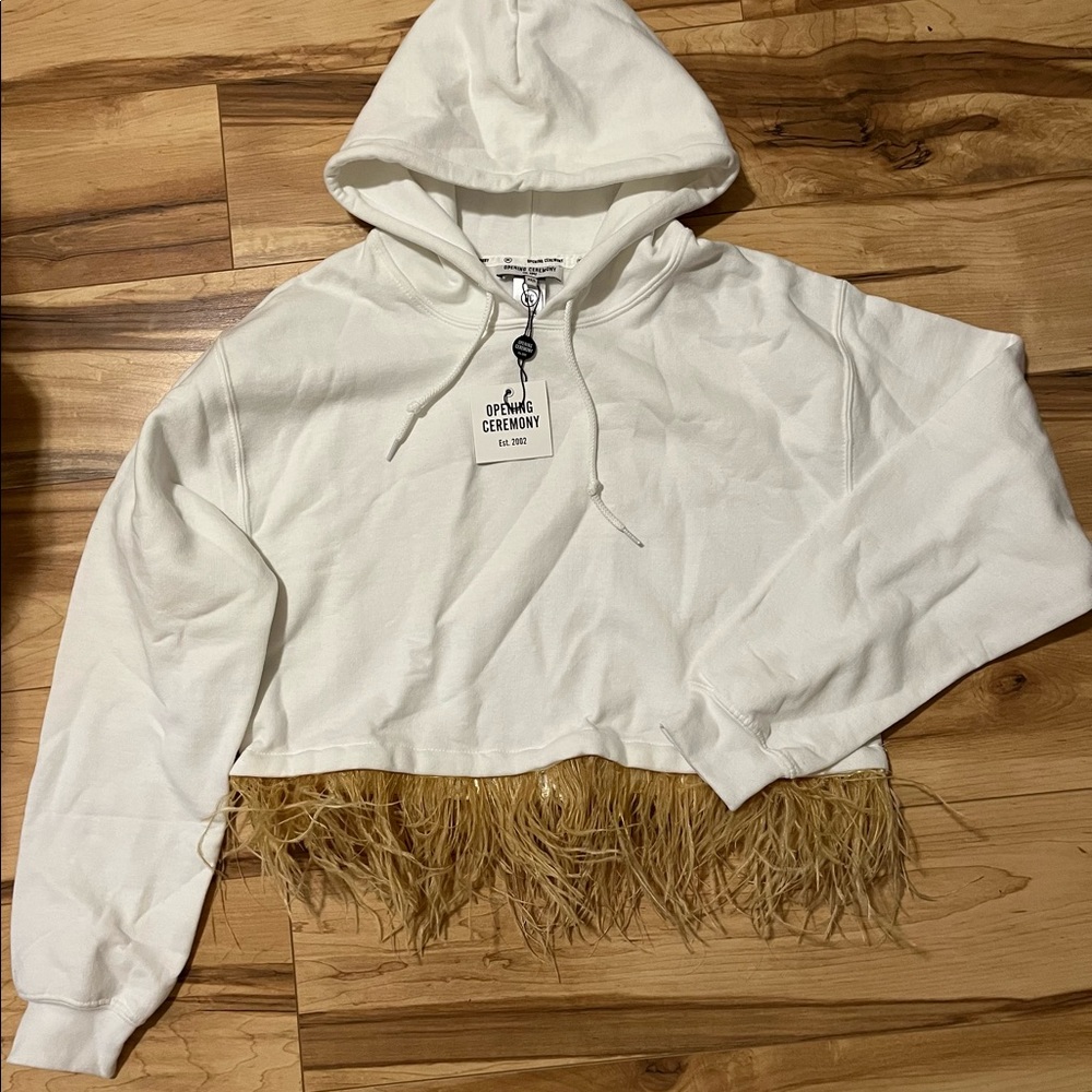 NWT - Opening Ceremony Feather Trim Hoodie - sz XS/S